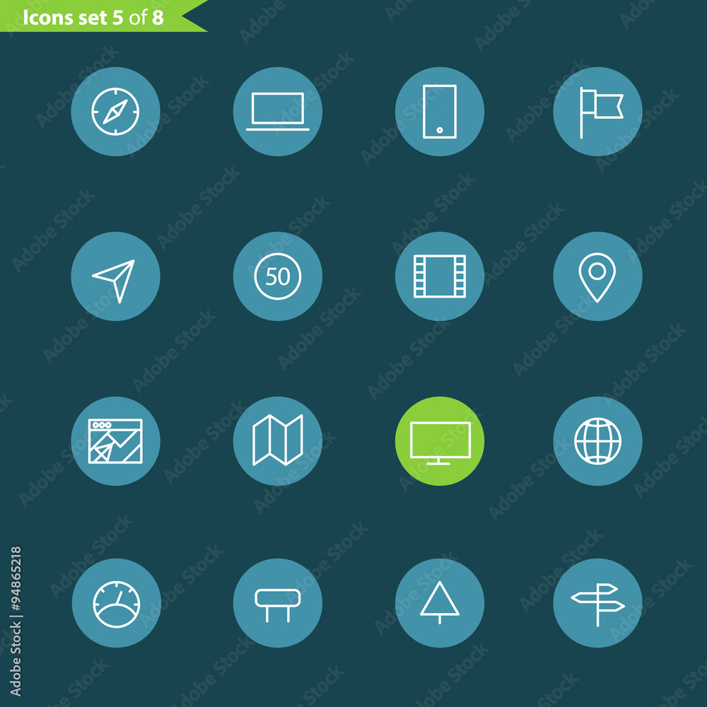 Poster Different line style icons collection. Mobile or web application
