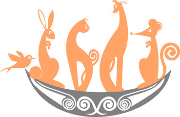 chien, chat, lapin, souris et oiseau sur une arche