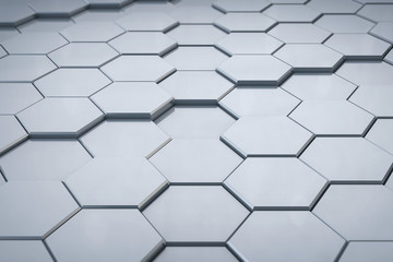3D Silver Hexagonal Structure Background.