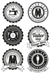 Set of black round badges for tailor shops.
