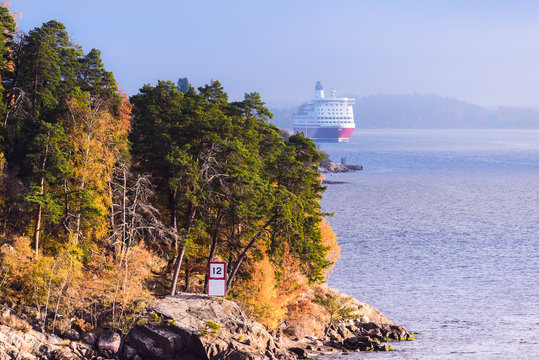 Swedish sea fjord and cruise ship