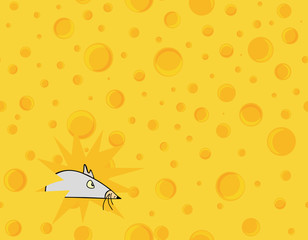 Food vector seamless texture with little grey mouse and cheese