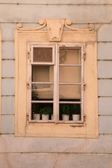 Nice vintage window on rustic wall.