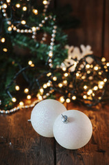 Christmas decor on the wooden table