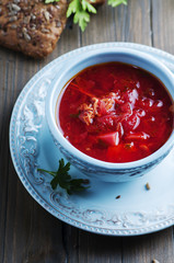Traditional russian beetroot soup with parsley