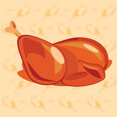 Fried chicken, fried turkey, holiday meal for Christmas and thanksgiving, vector illustration