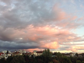 Dramatic sky at sanset over the city