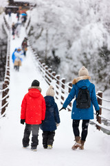 Tourists in Japan at winter