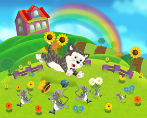 Obraz premium The farm scene for kids - cartoon background - illustration for the children