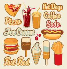 fast food, ice cream and drinks