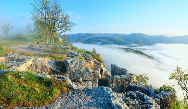 Morning cloudy view from top of Mangup ancient settlement