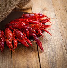 crawfish on wooden background