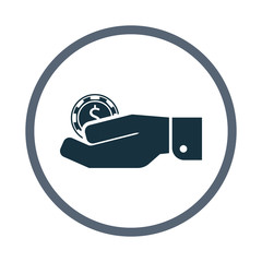 Casino chip in hand icon