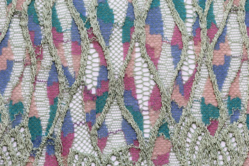 The macro shot of the green and blue lace texture materia