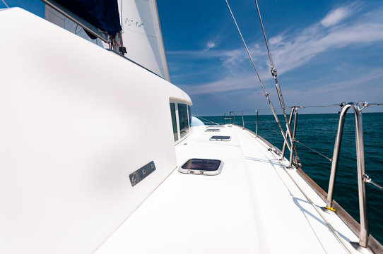 Yacht deck, sailing ahead to destination