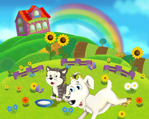 Obraz na płótnie Canvas The farm scene for kids - cartoon background - illustration for the children