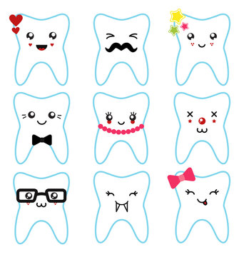 Set of funny teeth characters isolated illustration