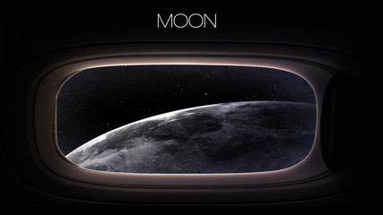 Moon - Beauty of solar system planet in spaceship window porthole. Elements of this image furnished by NASA © Vadimsadovski