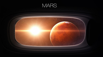 Mars - Beauty of solar system planet in spaceship window porthole. Elements of this image furnished by NASA © Vadimsadovski