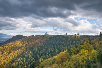 Church in the mountains in Autumn