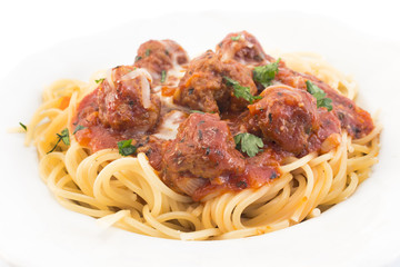Spaghetti with meatballs in tomato sauce