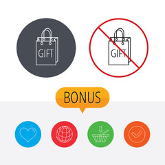 Gift shopping bag icon. Present handbag sign.