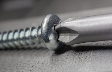 Macro Of A Phillips Screw And A Screwdriver