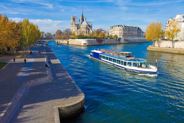 Naklejka premium Paris, la seine et Notre-Dame vu du pont de la Tournelle 