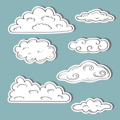 Set of clouds on blue background, vector illustration.