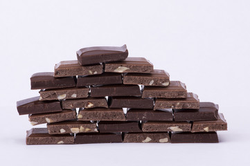 chocolate stack on the white background.