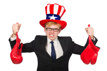 Man wearing hat with american symbols