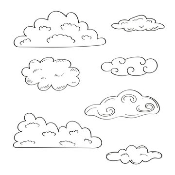 Collection of doodle sketchy clouds. 