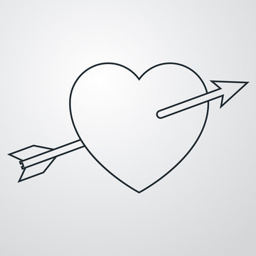 Icono plano corazon con flecha sobre fondo degradado