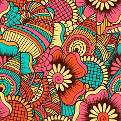 Hand drawn seamless pattern with floral elements. 