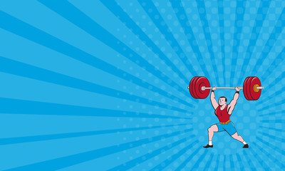 Business card Weightlifter Lifting Barbell Isolated Cartoon