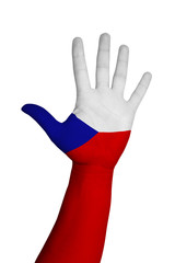 Obraz premium Palm hand (symbol five) painted in colors of Czech Republic flag