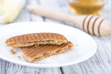 Homemade Waffles with honey