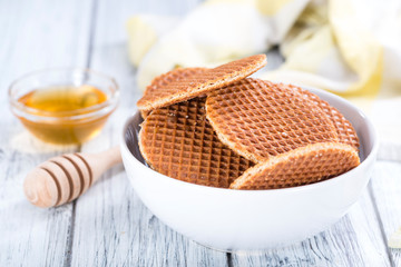 Homemade Waffles with honey