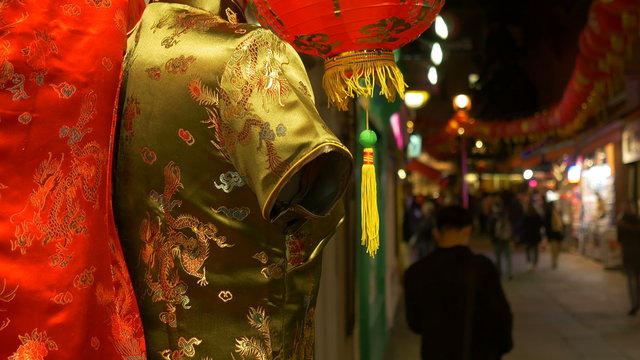 View int the evening of a street in Soho district, Chinatown, London city.