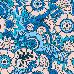 Hand drawn seamless pattern with floral elements. 