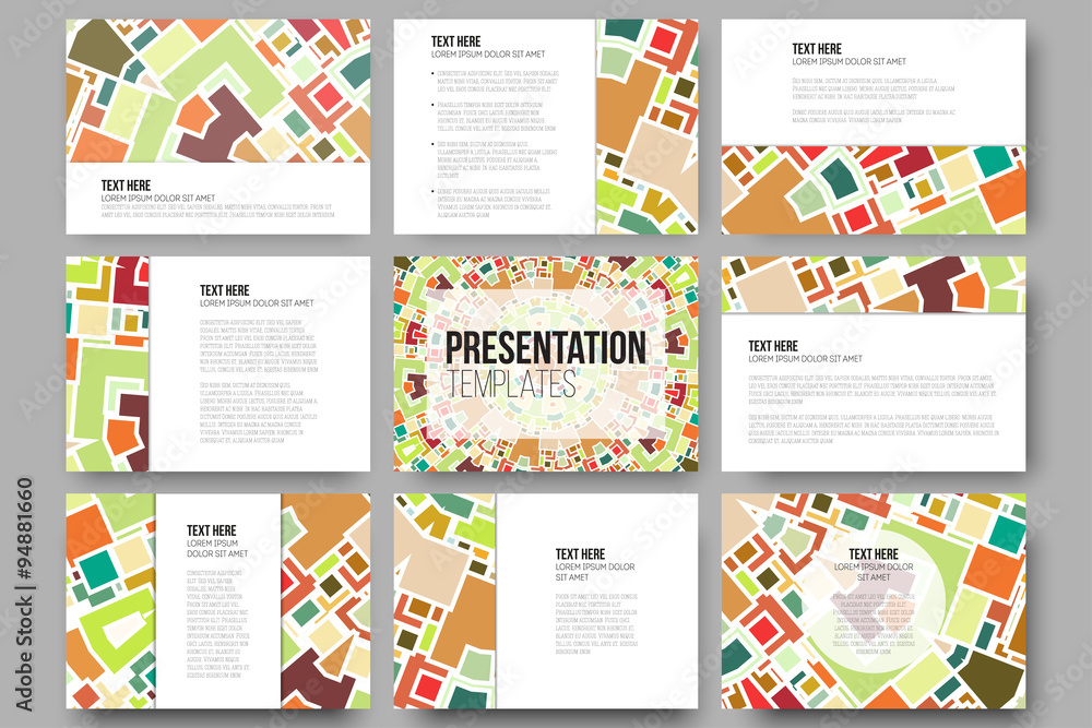 Poster set of 9 templates for presentation slides. abstract colored vector backgrounds