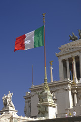 Italian flag flying over the Monument to King Victor Emmanuel II, Rome, Italy, Europe