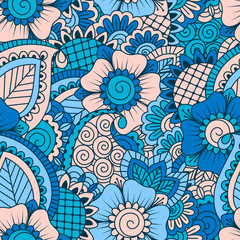 Fototapeta premium Hand drawn seamless pattern with floral elements. 