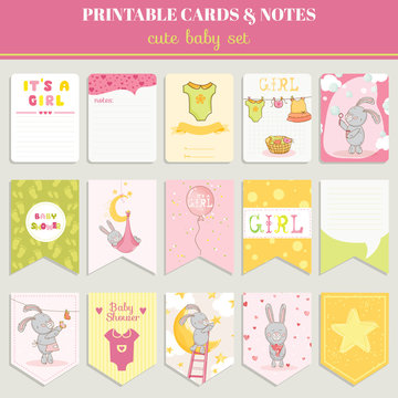 Baby Girl Card Set - for birthday, baby shower, party, design