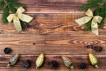 Christmas decoration on a brown wooden background