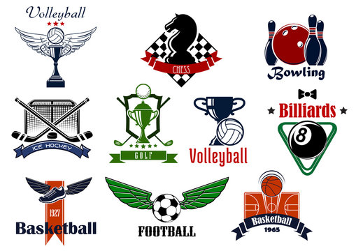 Sports club or team emblems and icons