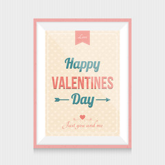 Happy valentines day cards with ornaments, hearts, ribbon and arrow in frame. Vector illustration