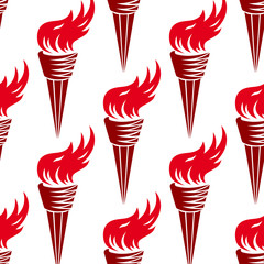 Seamless pattern of red burning torches