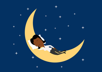 Weary businesswoman sleeping on the moon