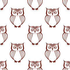 Brown owls silhouette seamless pattern